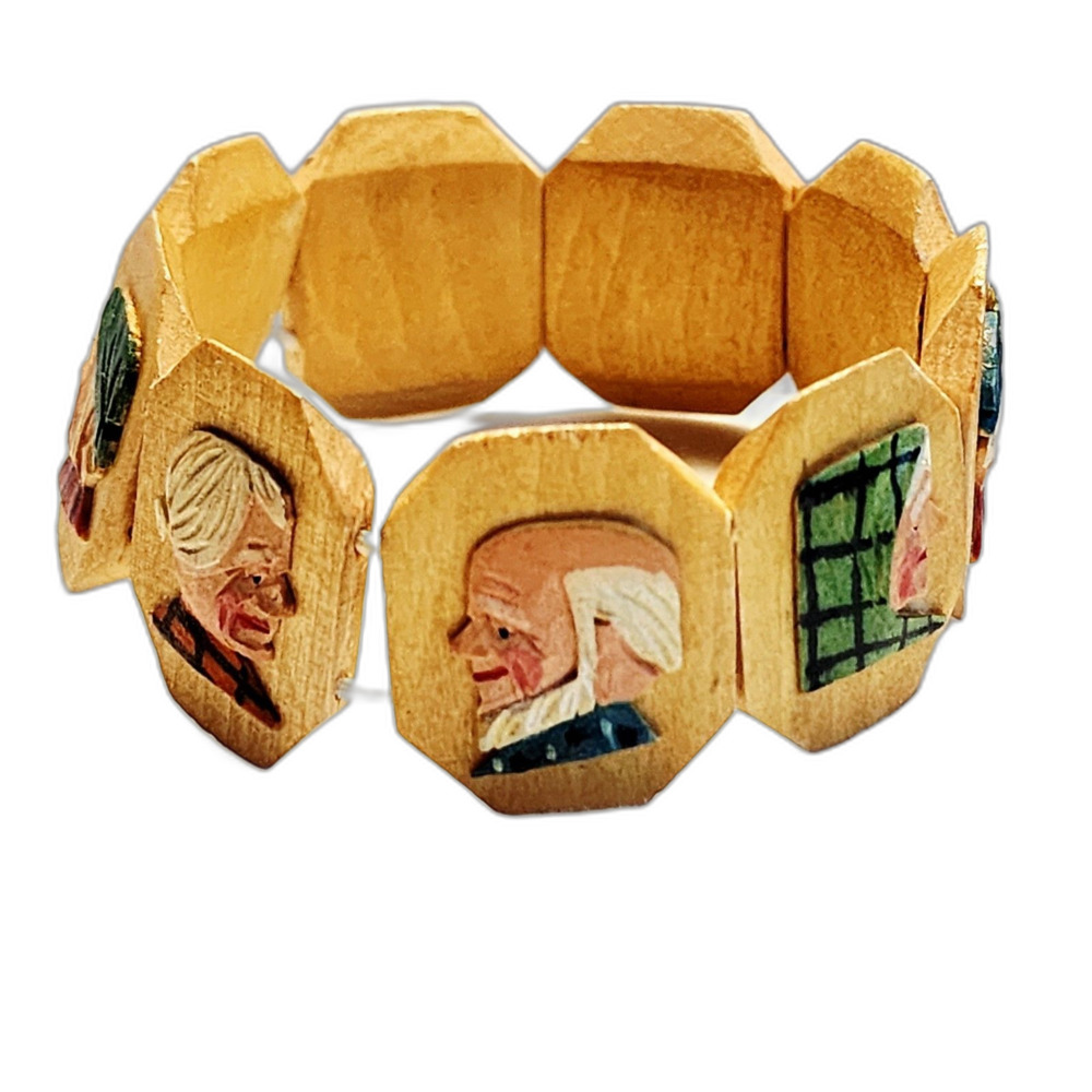 Vintage Folk Art Bracelet Ste Anne de la Pocatiere Quebec Novelty Carved Wood